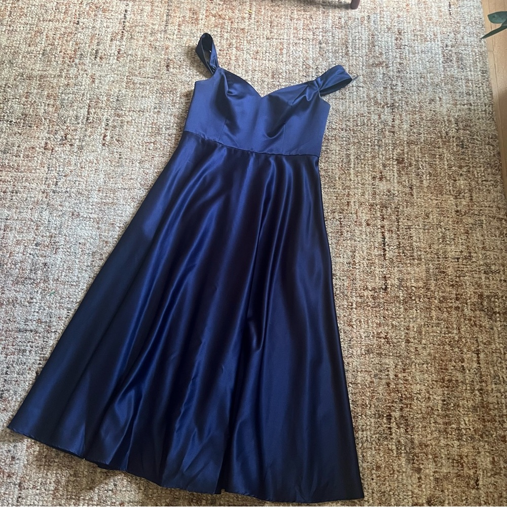 David's Bridal Marine Satin - Off-Shoulder Satin A-Line Dress - STYLE# F20134